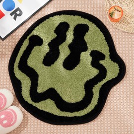 ELDONE Trippy Happy Face Bath Mat Green- Cool Rugs for Bedroom, Cute Bath Mat, Hippie Rug Non-Slip, Sage Green Fun Funky Trendy Rug, Cool Decor for Bedroom Bathroom Hallway