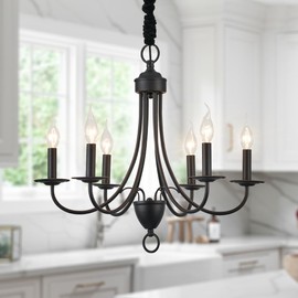 6-Light Black Farmhouse Chandelier,Industrial Modern Light Rustic Candle Style Hanging Lighting Fixture for Dining Room, Kitchen Table, Living Bedroom, Entryway, Foyer, Staircase,Office