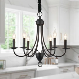 6-Light Black Farmhouse Chandelier,Industrial Modern Light Rustic Candle Style Hanging Lighting Fixture for Dining Room, Kitchen Table, Living Bedroom, Entryway, Foyer, Staircase,Office