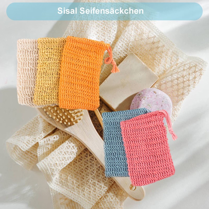 qingmeng Soap Bags, Pack of 5 Soap Bags, Natural, Sisal