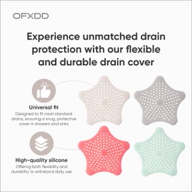 Shower Drain Hair Catcher 4 Pcs - Flexible Bathroom & Shower Drain Cover - Star Shaped Drain Cover Kitchen Sink - Silicone Sink Strainer, Multipurpose