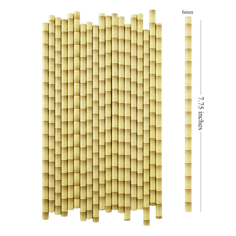 ALINK Biodegradable Bamboo Print Paper Drinking Straws for Drinks, Juices,