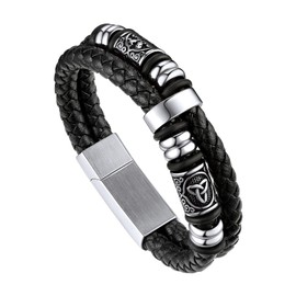 Bandmax Men's Leather Bracelet Microfibre Leather Braided Bracelet Wrap Bracelet with Magnetic Clasp Bracelet Accessory Bracelet Length 19 cm/21 cm/23 cm, Stainless Steel