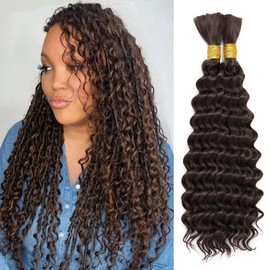 Dorsanee Deep Wave Bulk Hair for Braiding 18 Inch 2 Bundles 200g Chocolate Brown Curly Braiding Hair for Boho Braids No Weft Wet and Wavy Braiding Hair Extensions (#4,100g/bundle)