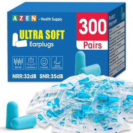 AZEN 300 pares de tapones para los oídos, NRR de espuma suave de 32 dB para dormir con cancelación de ruido, tapones para los oídos para conciertos, t