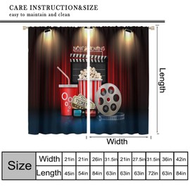 AAVEUP Vintage Red Movie Theater Curtains - Showtimes Popcorn Tickets Films Window Treatments Rod Pocket Drapes for Boys Girls Bedroom Living Room 42x45in (No Blackout)