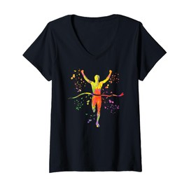 Womens Marathoner Colorsplash Running Kids Finisher Marathon V-Neck T-Shirt