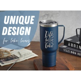 Onebttl Lake House Gifts, Lake Gifts for Women, Men, 40oz Insulated Travel Cup with Handle Lake Life Gifts, Housewarming Gifts for Lake House, Gifts for Lake Lovers, Blue - Life Is Better at the Lake