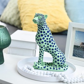 Quoowiit Statues for Home Decor, Modern Sculptures and Statues Decorations for Living Room, Bedroom, Table, Bookshelf, White Resin Leopard Art Decorative Sculpture with Black Polka Dots Design