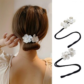 2Pcs White Hair Bun Shining Flowers Deft Bun Ball Hair Clip,Hair Bun Deft Bun for Hair Twister,Tie Dye Deft Bun Hair Bun for Long Thick for Women Girls Bun and Crown Shapers Hair Accessories