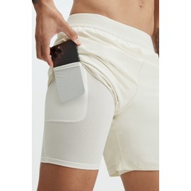 Fabletics Men's The Fundamental Short (Lined), Workout, Running, Training, Gym, Yoga, Ultra Lightweight, Athletic, 5" Inseam, XXL, Bone