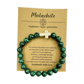 Yecomsy Christian Bracelet Cross Beaded Bracelets Jewelry Natural Healing Stone Inspirational Faith God Stretch Bracelet Religious Jewelry-Green Malachite