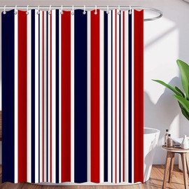 VPUPCN Navy Blue Red White Shower Curtain Abstract Geometric Stripes Modern Contemporary Simple Fashion Lines Nautical Classic Creative Polyester Curtains Bathroom Decor with Hooks 70" Wx70 H