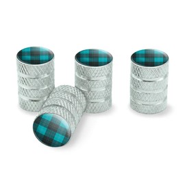 GRAPHICS & MORE Plaid Turquoise Teal Gray Grey Pattern Tire Rim Wheel Aluminum Valve Stem Caps