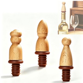 Natural Wood Wine Stoppers Set of 3 – Handcrafted Solid Beechwood Bottle Stoppers with Airtight Silicone Seal, Reusable Decorative Wine & Champagne Corks, Housewarming Gift for Wine Lovers