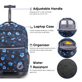 J World New York Sundance Rolling Backpack Girl Boy Roller Bookbag, Night Bloom, 20 X 13 X 9 (H X W X D), RBS-19 NIGHT BLOOM