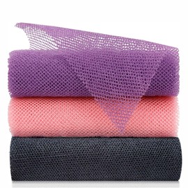 3Pcs African Net Long Bath Net Sponge, Exfoliating Body Bathing Exfoliating Shower Body Back Scrubber Shower Skin Smoother Spa Massage,Stretch Length to 66 INCH for Women Men (Black Pink Purple)