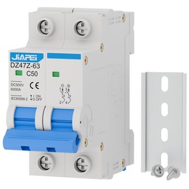 DC Miniature Circuit Breaker, 500V 2 Pole 50 Amp Isolator for Solar PV System, Thermal Magnetic Trip DIN Rail Mount, C50 DC Disconnect Switch