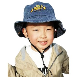 Excavator Toddler Baby Bucket Hats for Kids UV Protection Beach Hat Kids Camping Fishing Hat for Boy 2-8 Years Navy