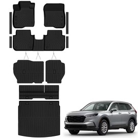 Auxko All Weather Floor Mats Upper Cargo Mat with Backrest Mat & Door Sill Protector for 2023-2026 Honda CRV TPE Liners Accessories Guard Odorless Anti-Slip Floor Trunk Liner with Back Seat Protectors