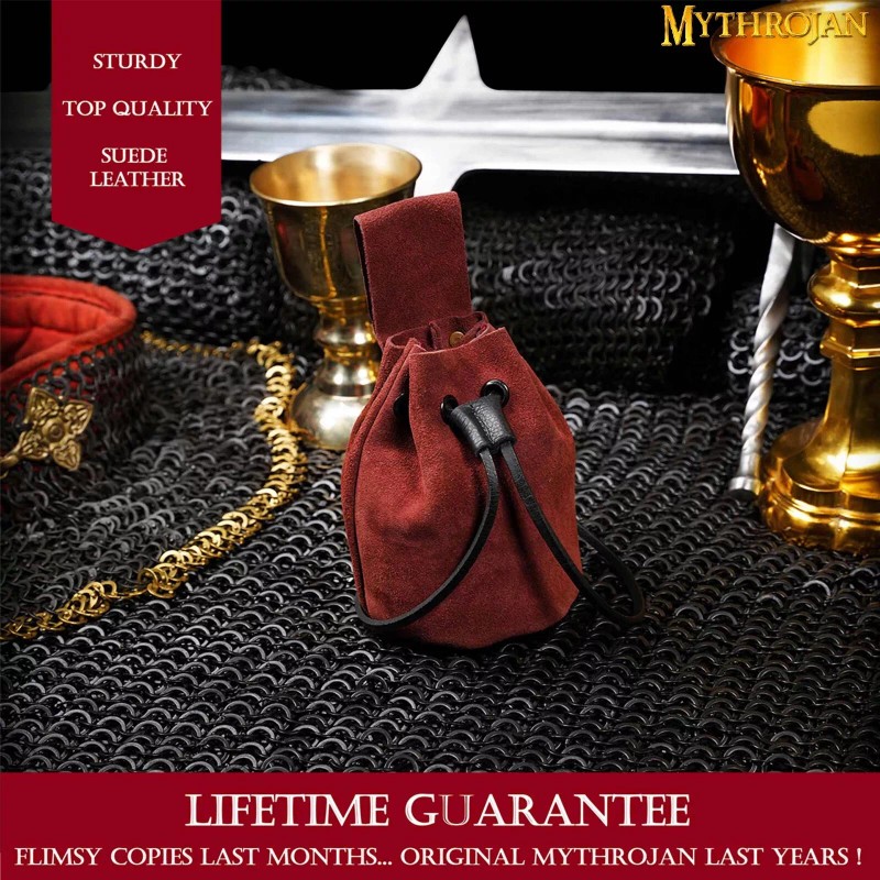 Mythrojan Medieval Drawstring Pouch Suede Leather Belt Pouch Cosplay Accessory