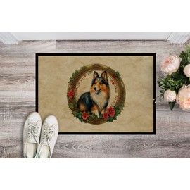 Caroline's Treasures DAC2429MAT Sheltie Christmas Flowers Doormat Front Door Mat Indoor Outdoor Rugs for Entryway, Non Slip Washable Low Pile, 18H X 27W
