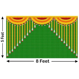 Decorative Backdrop Cloth Marigold Flower with Green Leaf Design Backdrop Curtain Cloth Hanging on Wall for Indian Traditional Festival Background Pooja Decoration (Size:-96"X60")(Multicolour)