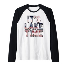 It's Lake Time Patriotic American Flag USA 4th of July Raglan Baseball Tee