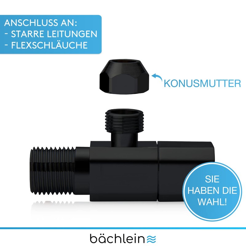 Bächlein Universal Angle Valve with Quick Release in Matt Black