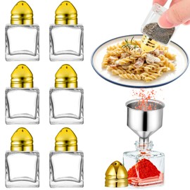 Set of 6 Mini Salt and Pepper Shakers Mini Spice Shaker Small Salt and Pepper Shakers 0.5 oz Glass Cube with Funnel for Wedding Party Restaurant Home Kitchen Birthday Party (6)