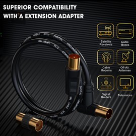TV Aerial Cable 1m – Pure Copper TV Coaxial Cable with Dual Shielding for Strong Signal – Straight or Right-Angle – Female-to-Female Adaptor Included – Fire-Resistant Aerial Connectors by RELIAGINT