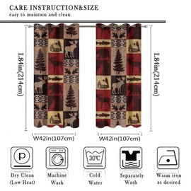 INSFBRB Rustic Cabin Blackout Curtains for Bedroom,Vintage Farmhouse Hunting Theme Moose Bear Elk Tree Plaid Room Darkening Window Curtains with Grommets - 2 Panels 84L x 42W