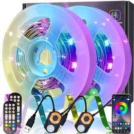Motion Sensor LED Strip Light, 2PCS 6M RGB Motion Activated Under Bed Light with Remote, Dimmable LED Strip Light with Auto Shut Off Timer App Control for Indoor Hallway, Kitchen,Bedroom,Stair