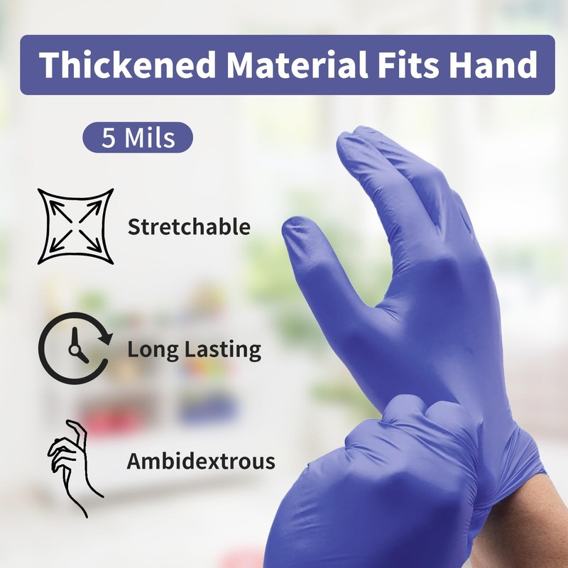 SUKKI Nitrile Disposable Gloves 5Mil,100 Pcs Heavy-Duty Exam Gloves, Latex-Free