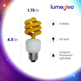 lumenivo 13W Yellow Light Bulbs Spiral CFL E26 Medium Base Porch Lights That Don't Attract Bugs - Lights Outdoors and Indoors - 120V - 4 Pack