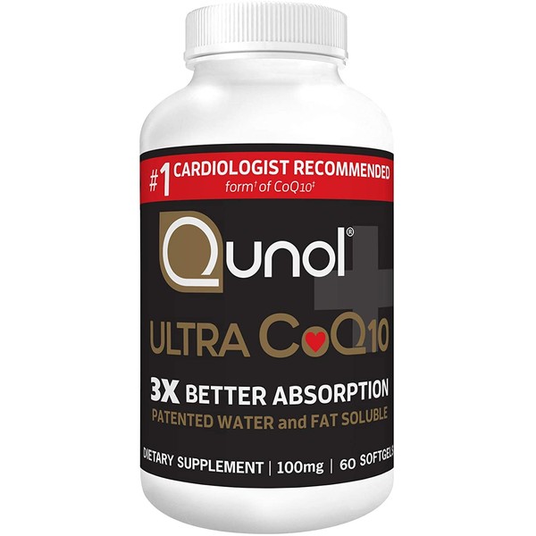 Qunol Ultra 100mg CoQ10, 3x Better Absorption, Patented Water and Fat Soluble Natural Supplement Form of Coenzyme Q10, Antioxidant for Heart Health, 60 Count Softgels
