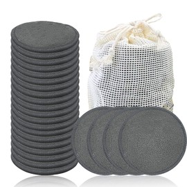 Minasuki 24 Packs Reusable Cotton Rounds - Washable Bamboo Charcoal Makeup Remover Pads, Soft Reusable Face Pads for All Skin Types & Cleansing with Laundry Bag, No Waste