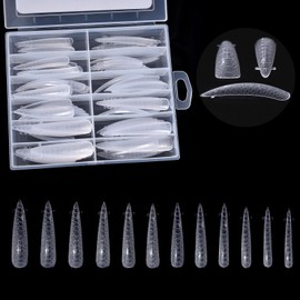 siyuwuro 120Pcs Dual Nail Forms Poly Extension Gel Nails Full Cover Nail Tip Builder Models 12 Sizes Clear Snake Print for Solid Nail Gel Glue Nail Art Design for Home & Salon (Eagle Hook)