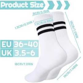 Zuimei 6 Pairs White Crew Socks with Double Striped Womens Sport Socks for Walking Sports Casual Work(UK Sizes 3.5-6)