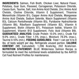 Blue Buffalo Wilderness High Protein Grain Free, Natural Adult Pate Wet Cat Food, Salmon 5.5-oz cans (Pack of 24)