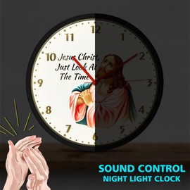 Geek Alerts Jesus Christ Just Look at The Time Silent Wall Clock with Voice Control LED Light Battery Operated Quartz Rustic Style Wall Watch Farmhouse Decor Funny Atheist Gift