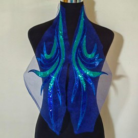 Sequin Embroidery Phoenix Tail Sticker Embroidery Cloth Sticker Stage Performance Costume Dress Decoration Accessories (Blue)