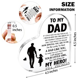 Dad Gifts from Daughter,Thank You Gifts for Dads Fathers Day Birthday Christmas,Unique Father Gift Ideas,You Are My Hero Acrylic Heart Plaque