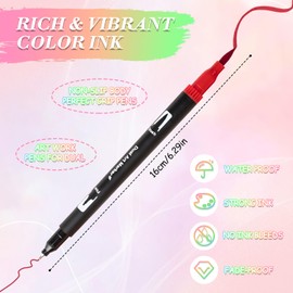 MOTIBACK Dual Brush Marker Pens, 24 Colors Fine & Brush Tip for Adults and Kids – Felt Tip for Coloring, Drawing, DIY Projects, Journaling, Scrapbooking, and School Supplies（Black Rod）