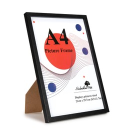 1 Pack A4 Frame Black, Wooden A4 Picture Frames, Black Picture Frames 21 X 14.8 cm, A4 Photo Frames with Stand Tabletop or Wall Hanging