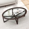 Polibi Modern Oval Glass Coffee Table, Solid Wood Base Tempered