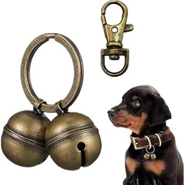Cat Dog Collar Copper Bells Brass with Key Ring Clip Vintage Bronze Jingle Bells for Pet Tracking, 20 mm, Copper, No Gemstone (Style 1, 1 Pc)