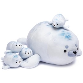 IKASA Mommy Seal Stuffed Animal Mom and Baby Plush Toy, Cute 16" Soft Small Mama Family Set Cuddly Toy with Little Mini Babies,Gifts for Kids