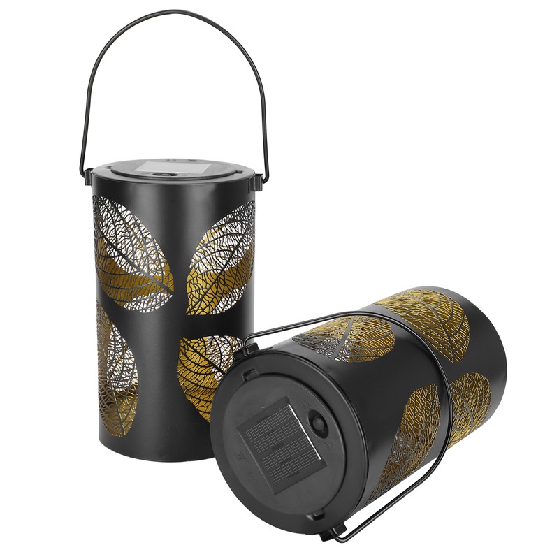 2Pcs Solar Hanging Lamp Wrought Iron Hollow LED Light for