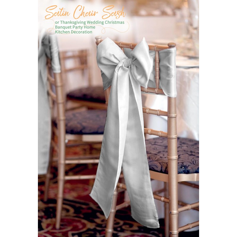 120 PCS Silver Satin Chair Sashes, 7 x 108 Inch